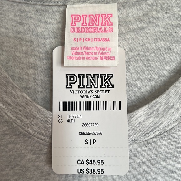 NWT Victoria Secret LOVE PINK SZ S Shirt Long Sleeve Grey with Black Sequence - Picture 4 of 4